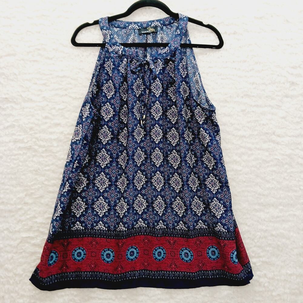 Blouse Navy Floral Swing Boho Festival Going-Out Travel Resort Vacation Size L